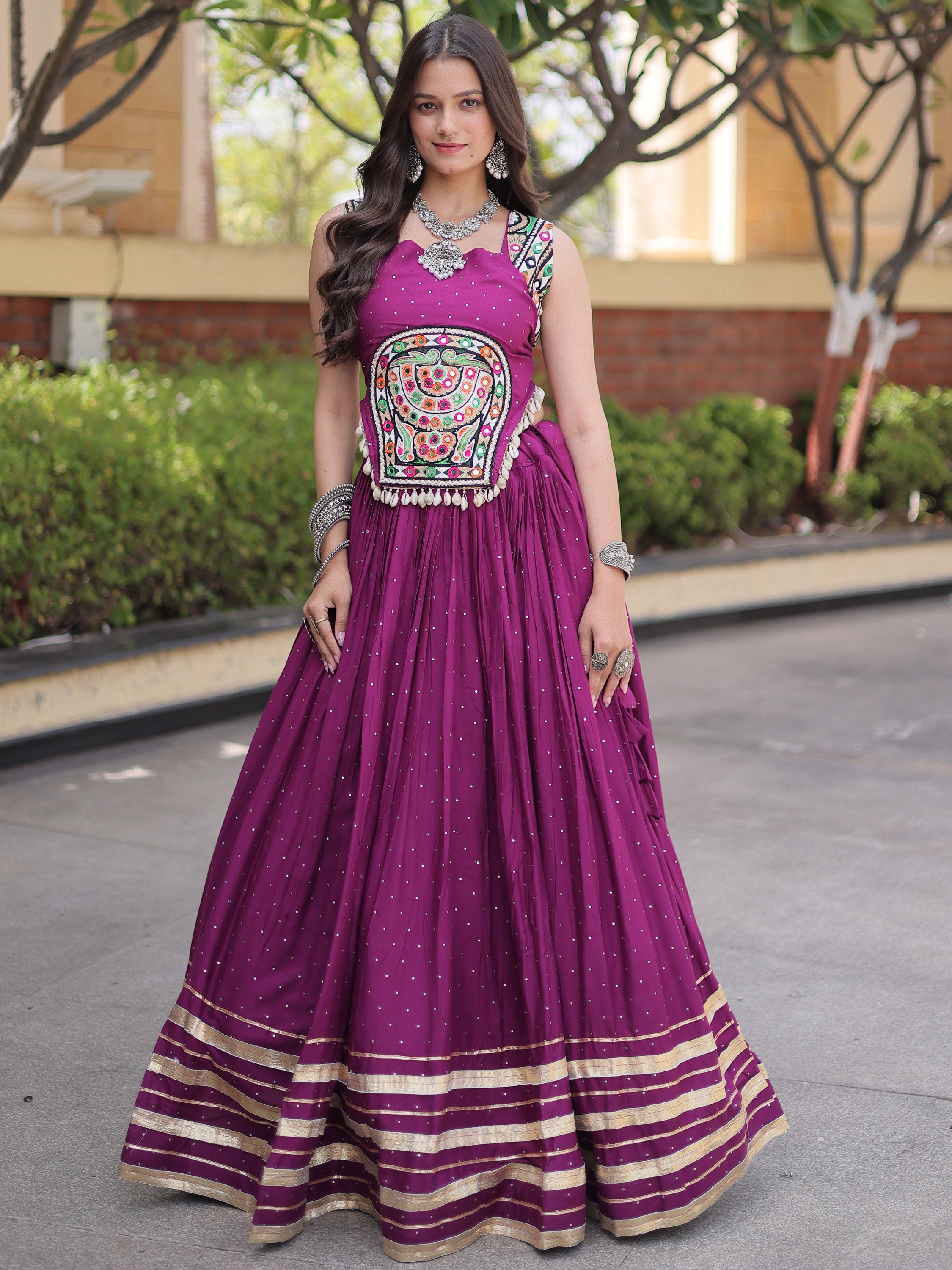 Enchanting Wine Navratri Special Lehenga With Gamthi Work Choli