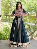 Fascinating Teal Green Gamthi Work Rayon Navratri Wear Lehenga Choli