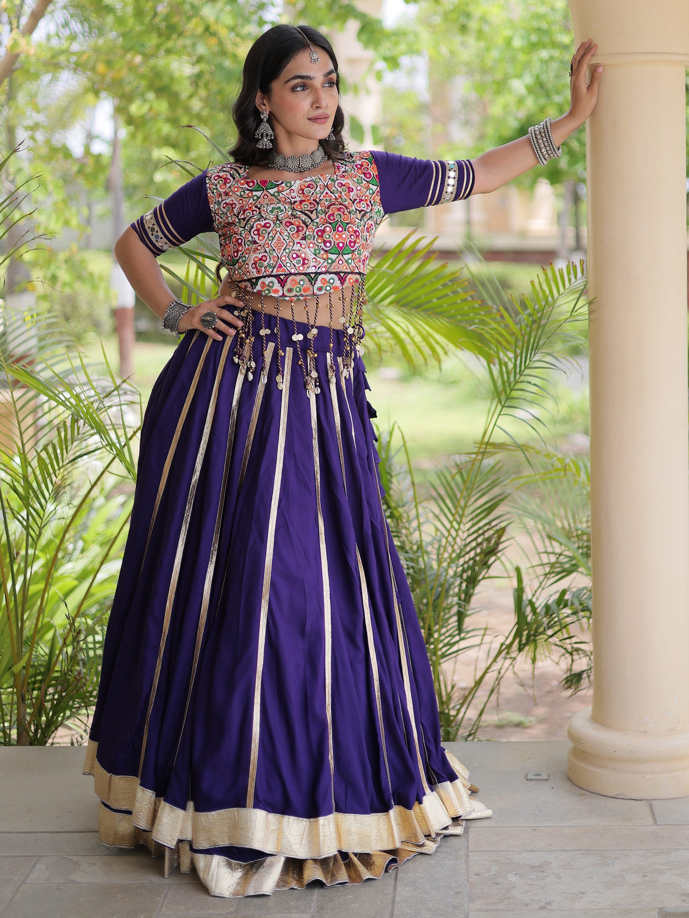Fantastic Purple Gota Laced Rayon Navratri Special Lehenga Choli