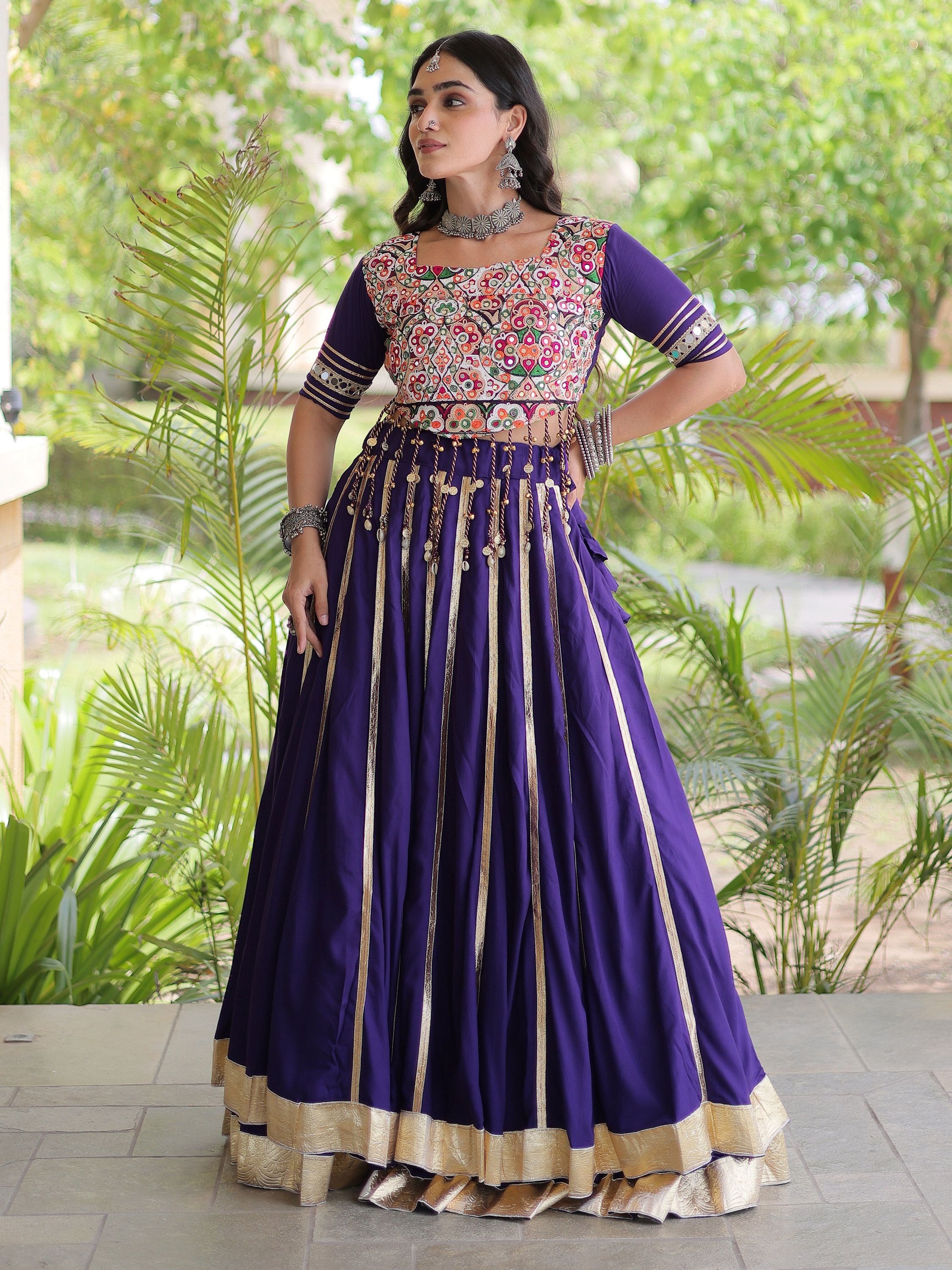Fantastic Purple Gota Laced Rayon Navratri Special Lehenga Choli