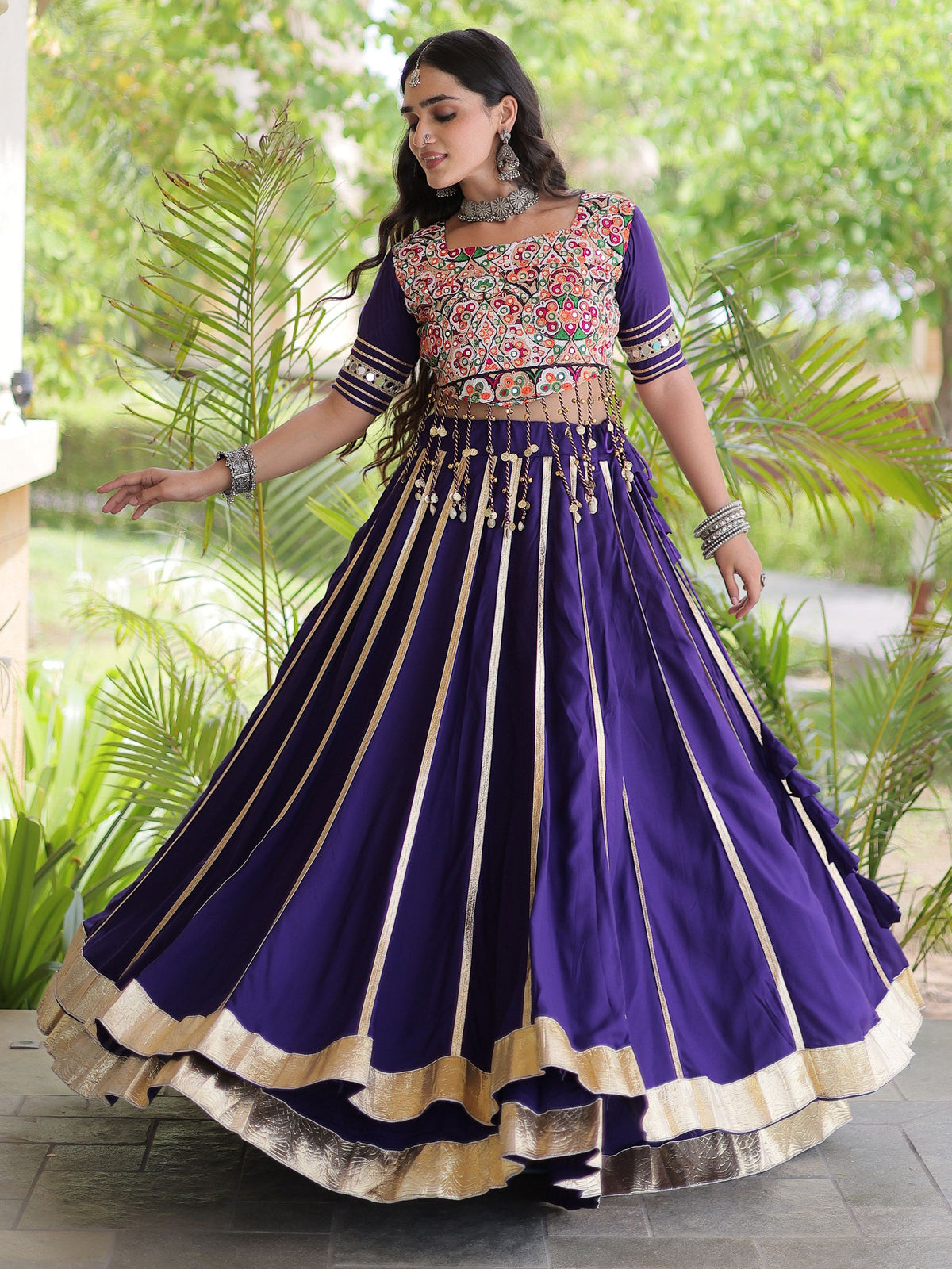 Fantastic Purple Gota Laced Rayon Navratri Special Lehenga Choli