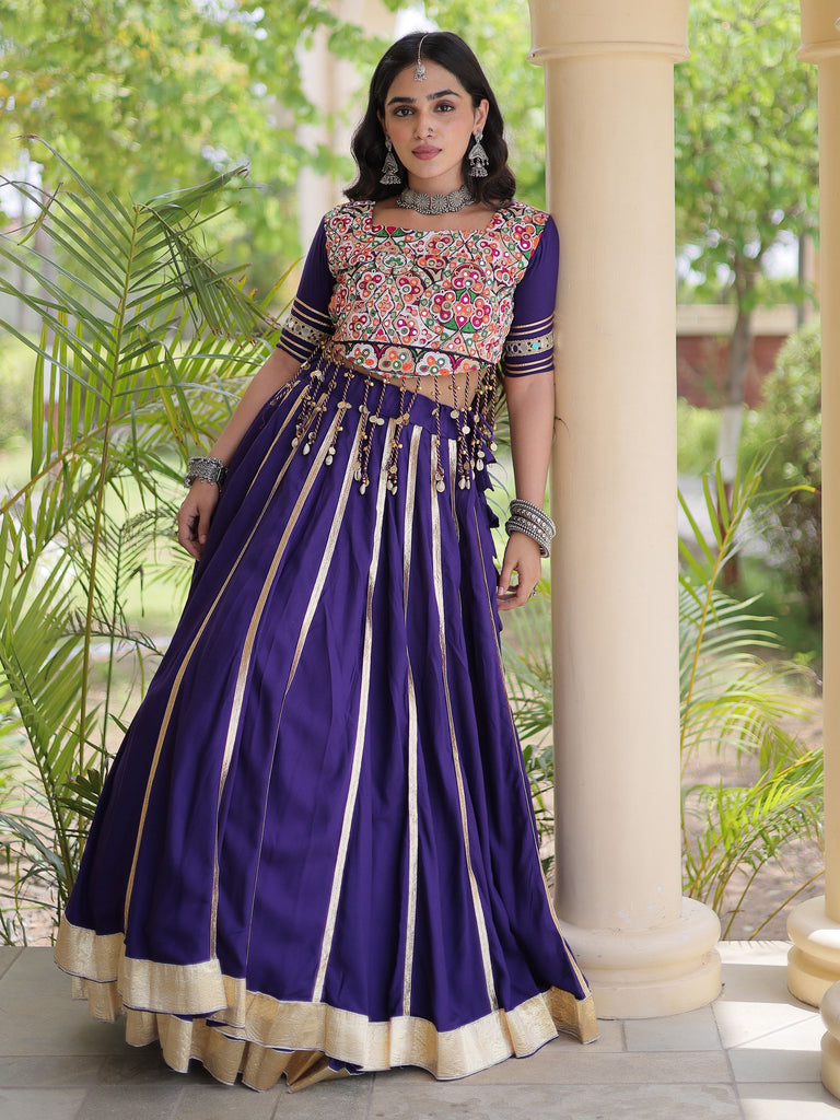 Fantastic Purple Gota Laced Rayon Navratri Special Lehenga Choli
