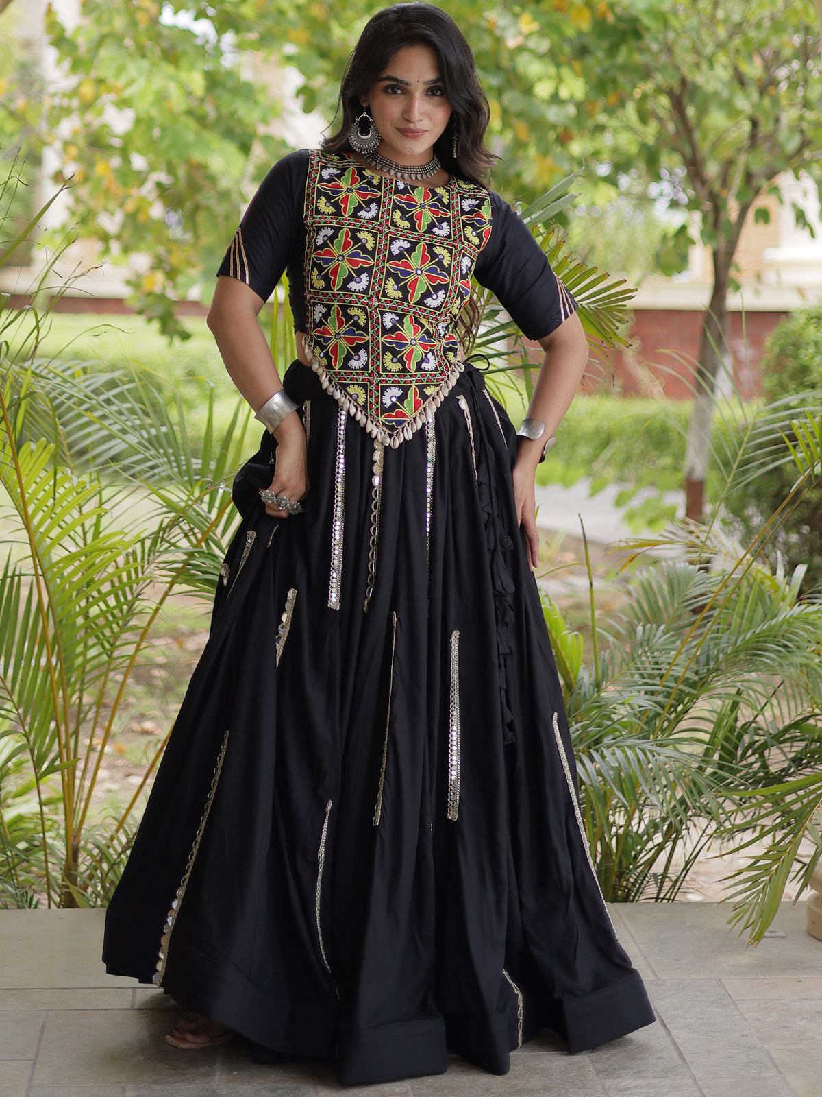Exceptional Black Multi Thread Work Rayon Navratri Wear Lehenga Choli