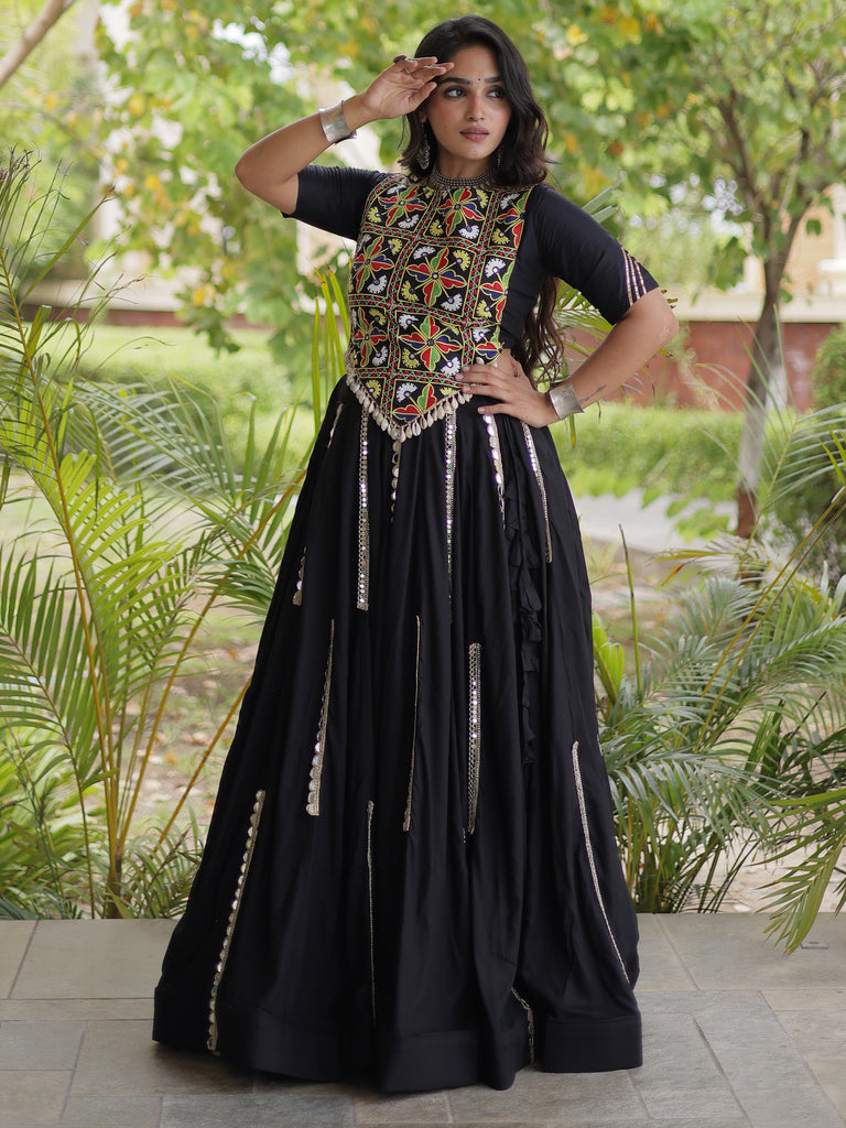 Exceptional Black Multi Thread Work Rayon Navratri Wear Lehenga Choli
