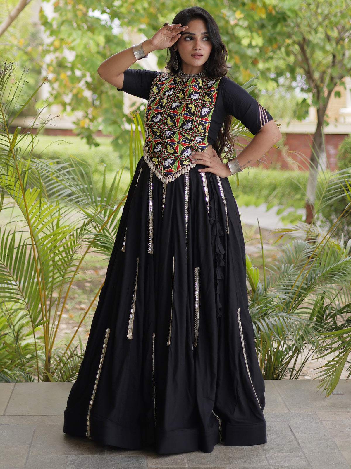 Exceptional Black Multi Thread Work Rayon Navratri Wear Lehenga Choli