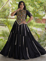 Exceptional Black Multi Thread Work Rayon Navratri Wear Lehenga Choli