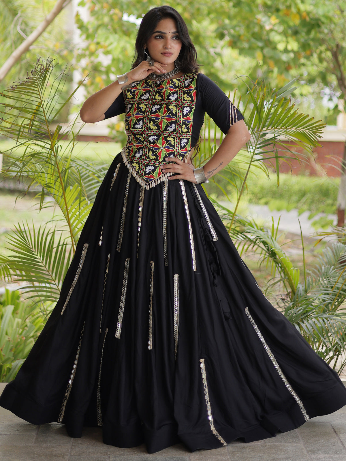 Exceptional Black Multi Thread Work Rayon Navratri Wear Lehenga Choli