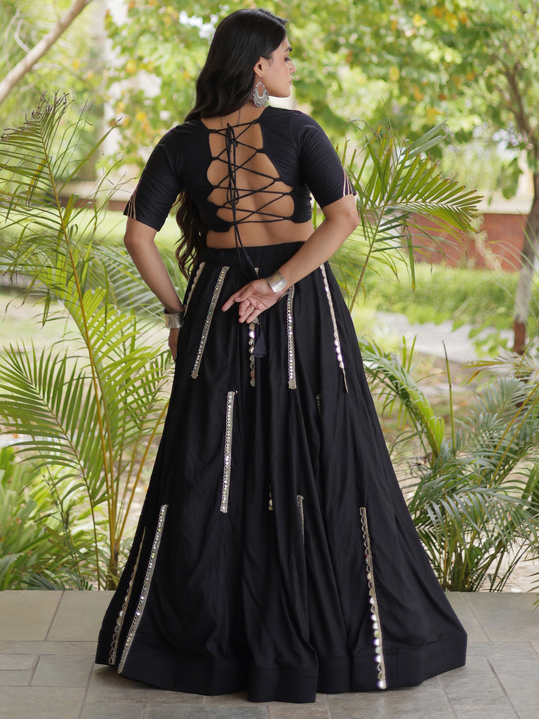 Exceptional Black Multi Thread Work Rayon Navratri Wear Lehenga Choli