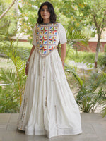 Incredible White Mirror Laced Rayon Navratri Special Lehenga Choli