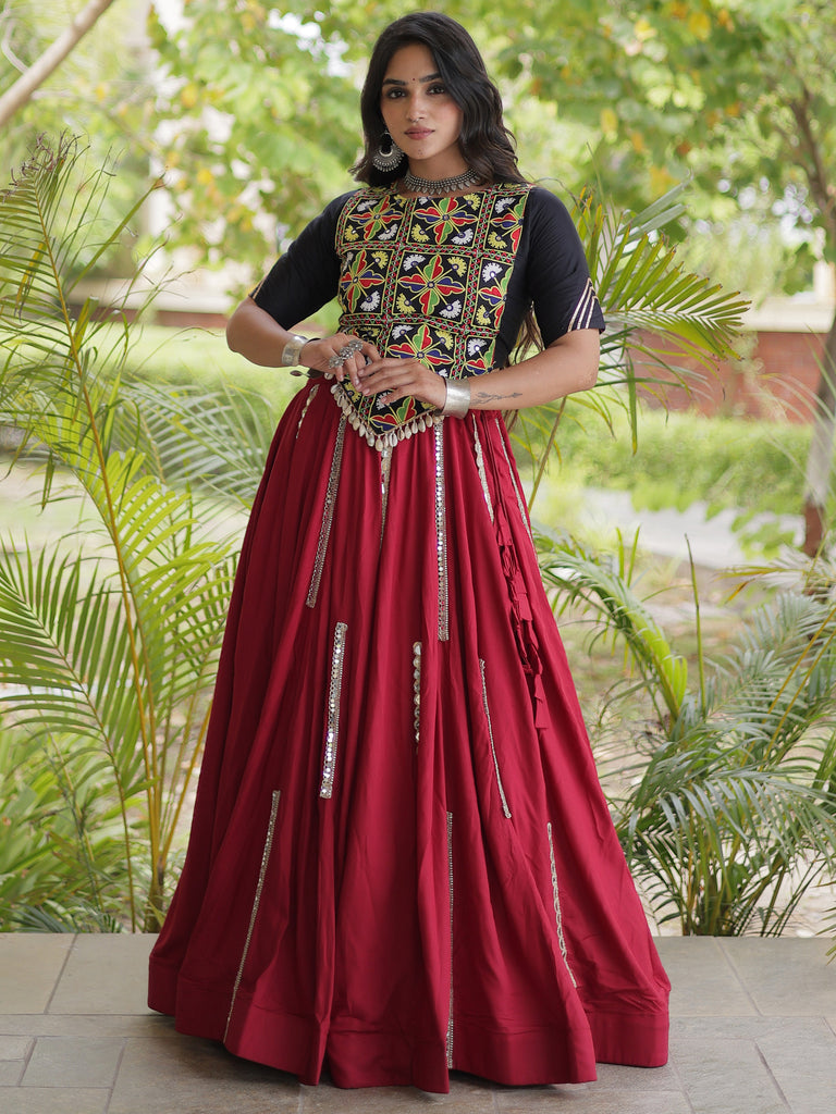 Stunning Maroon Gota Laced Rayon Navratri Wear Lehenga With Blouse