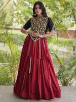 Stunning Maroon Gota Laced Rayon Navratri Wear Lehenga With Blouse