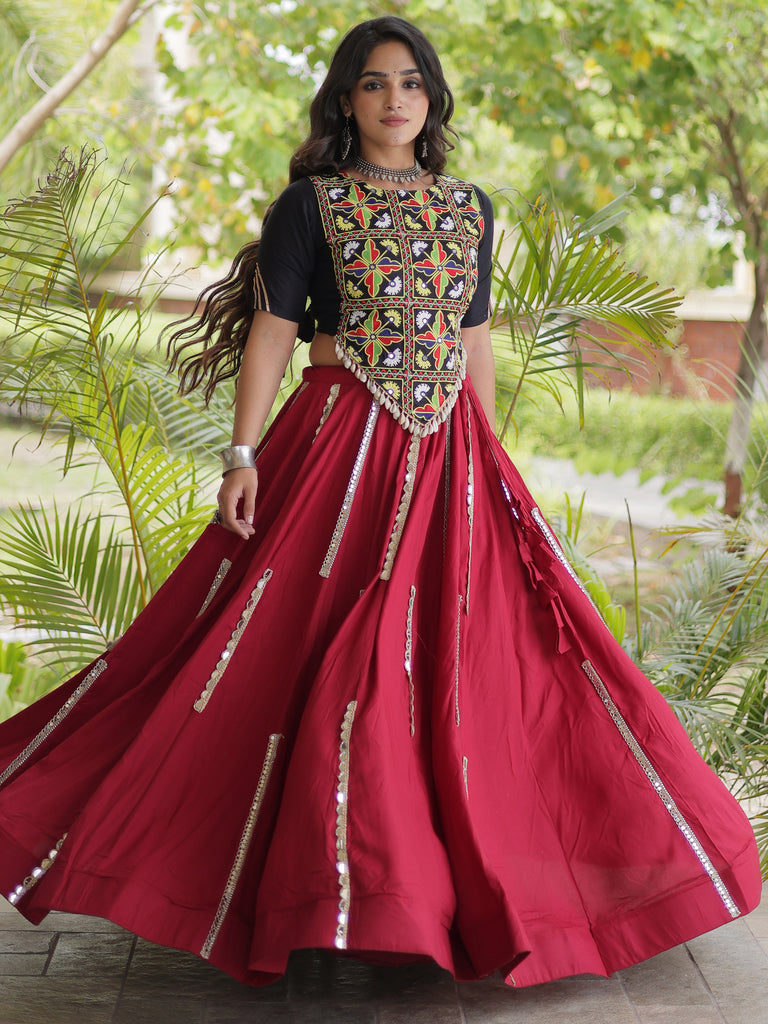 Stunning Maroon Gota Laced Rayon Navratri Wear Lehenga With Blouse
