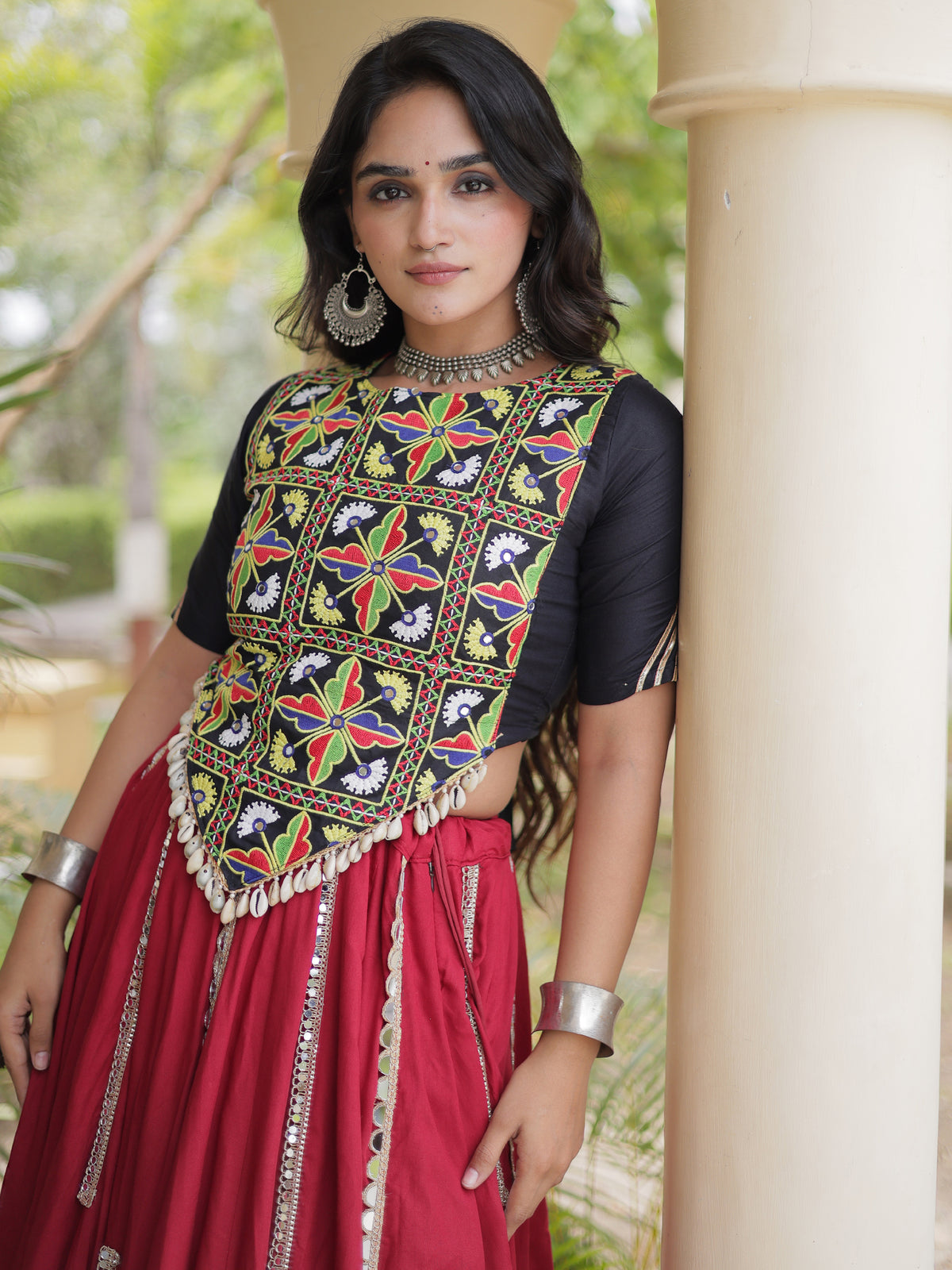 Stunning Maroon Gota Laced Rayon Navratri Wear Lehenga With Blouse