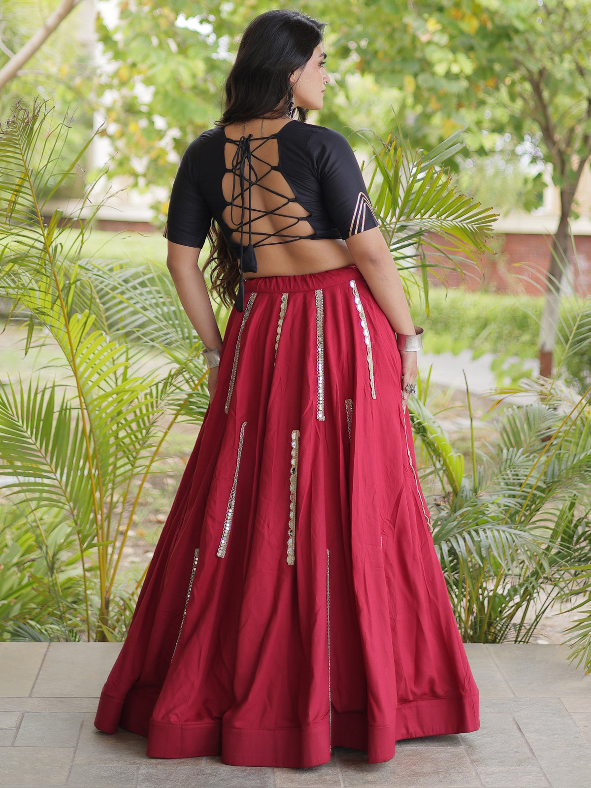 Stunning Maroon Gota Laced Rayon Navratri Wear Lehenga With Blouse