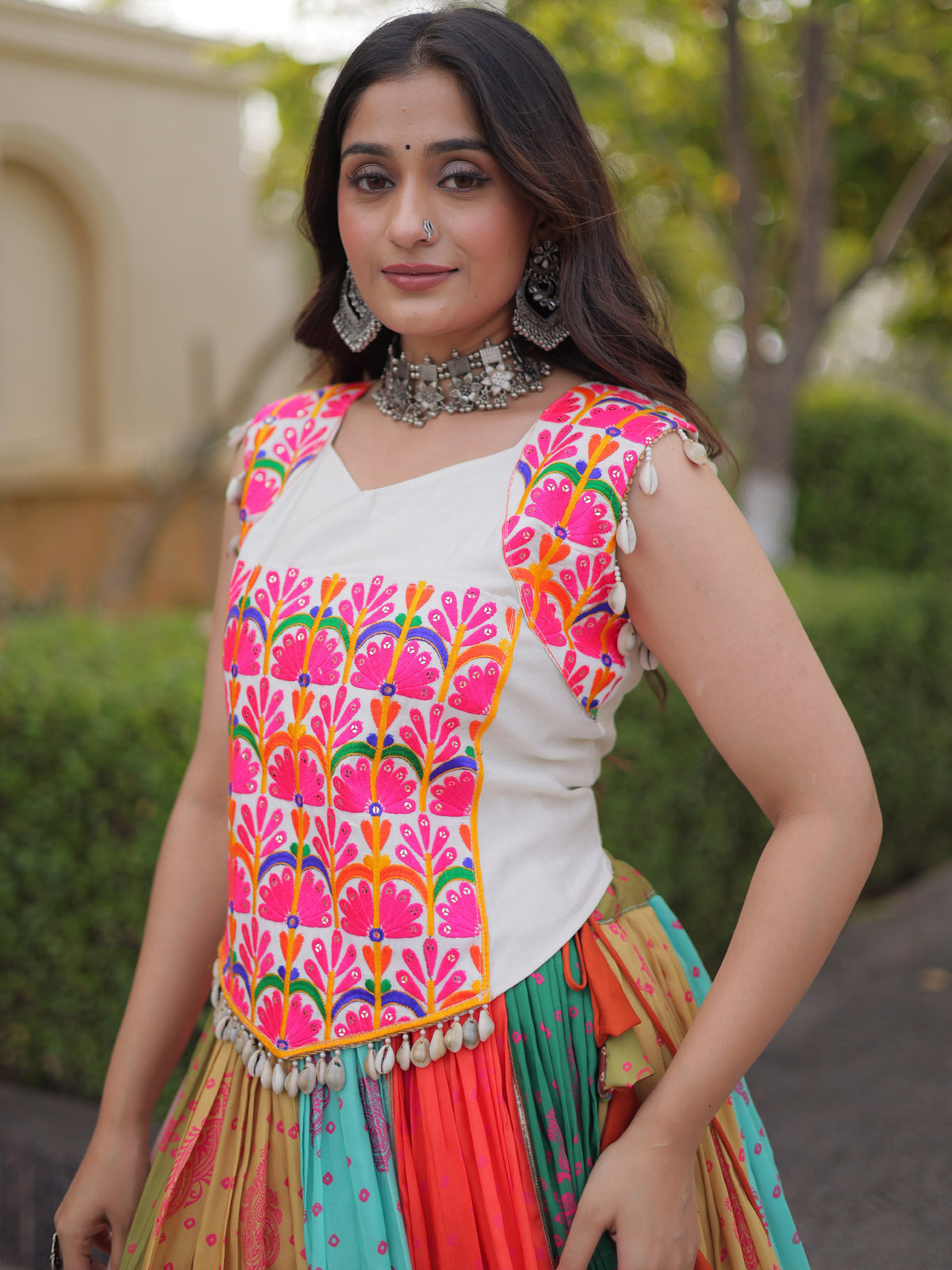 Lovely Multi-Color Cotton Navratri Wear Lehenga With Gamthi Work Choli