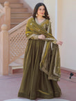 Memorable Mehendi Green Sequins Embroidery Organza Festive Wear Gown