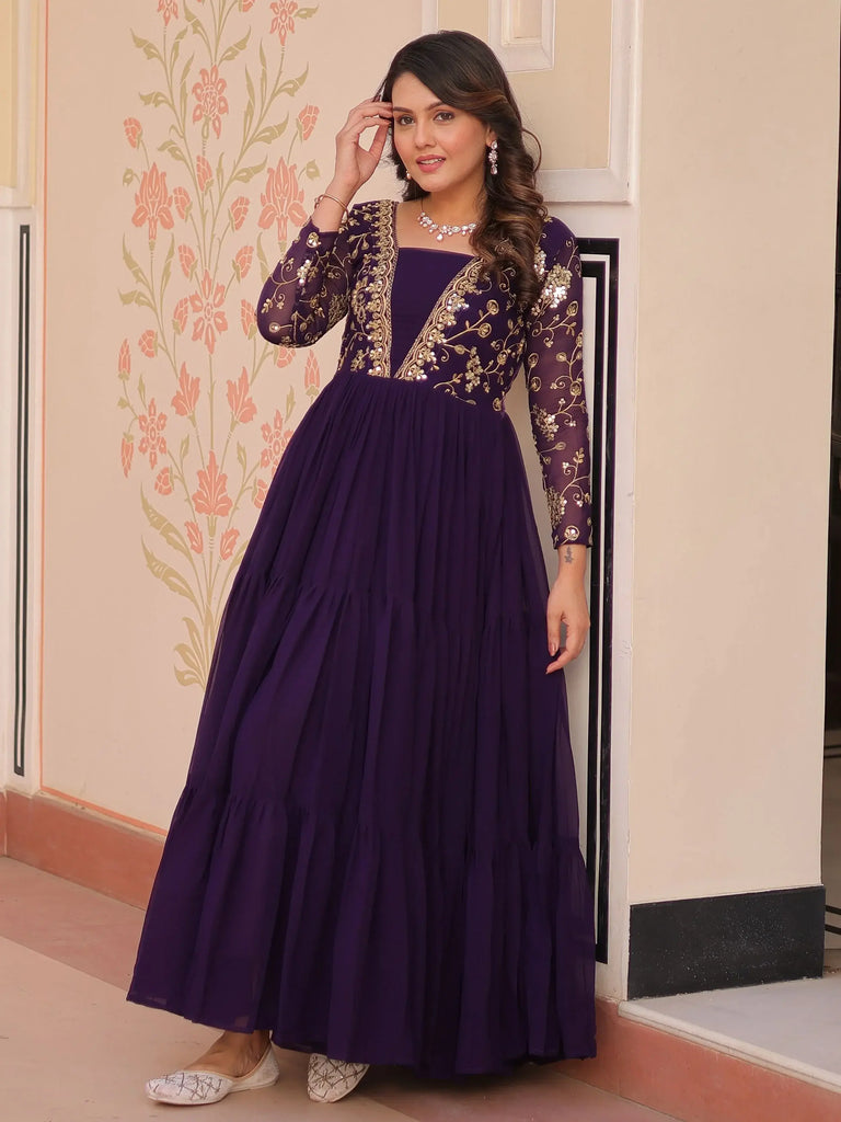 Gorgeous Purple Georgette Sequins Traditional Anarkali Gown