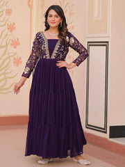 Gorgeous Purple Georgette Sequins Traditional Anarkali Gown
