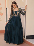 Beautiful Rama Green Sequins Embroidered Festival Wear Gown