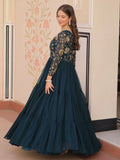 Beautiful Rama Green Sequins Embroidered Festival Wear Gown
