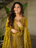 Glamorous Mehendi Silk Beads Embroidered Sharara Suit With Dupatta