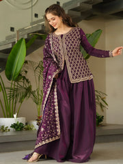 Gorgeous Wine Beads Embroidered Reception Wear Sharara Suit