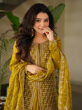 Glamorous Mehendi Silk Beads Embroidered Sharara Suit With Dupatta