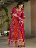 Adorable  Pink Georgette Sequins Embroidered Gown With Dupatta