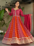 Adorable  Pink Georgette Sequins Embroidered Gown With Dupatta