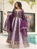 Glamorous Wine Embroidered Function Wear Gown With Dupatta