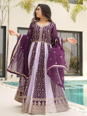 Glamorous Wine Embroidered Function Wear Gown With Dupatta