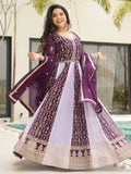 Glamorous Wine Embroidered Function Wear Gown With Dupatta