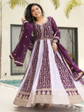 Glamorous Wine Embroidered Function Wear Gown With Dupatta