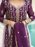 Glamorous Wine Embroidered Function Wear Gown With Dupatta