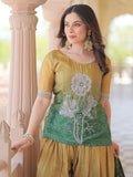 Dazzling Green Chinon Beads Work Mehendi Wear Palazzo Suit