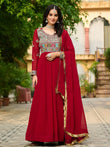 Sweet Maroon Georgette Sequins Party Wear Gown With Dupatta