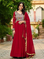 Sweet Maroon Georgette Sequins Party Wear Gown With Dupatta