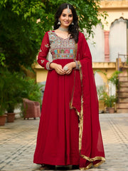 Sweet Maroon Georgette Sequins Party Wear Gown With Dupatta