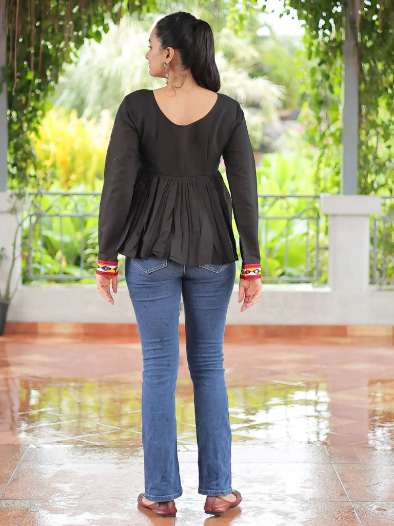 Glamorous Black Kutchi Work Traditional Kediya Style Kurti