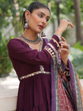 Fantastic Wine Rayon Festival Wear Gown With Printed Dupatta