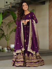 Gorgeous Purple Sequins Embroidered Georgette Gown With Dupatta