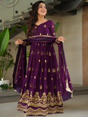 Gorgeous Purple Sequins Embroidered Georgette Gown With Dupatta