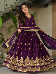 Gorgeous Purple Sequins Embroidered Georgette Gown With Dupatta