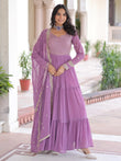 Purple Zari Embroidered Gown With Dupatta
