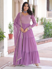 Beautiful Purple Zari Embroidered Georgette Gown With Dupatta