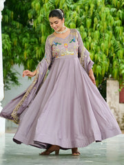 Charming Purple Sequins Silk Festive Wear Gown With Dupatta