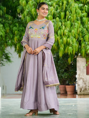 Charming Purple Sequins Silk Festive Wear Gown With Dupatta