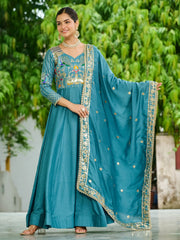 Dazzling Blue Sequins Silk Function Wear Gown With Dupatta