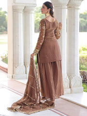 Charming Coffee Sequins Embroidered Organza Wedding Wear Salwar Kameez