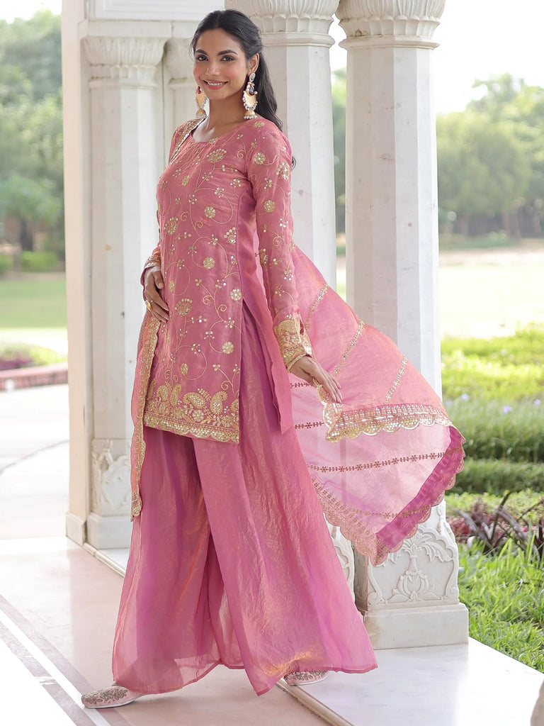 Adorable Pink Sequins Embroidered Organza Festive Wear Salwar Kameez
